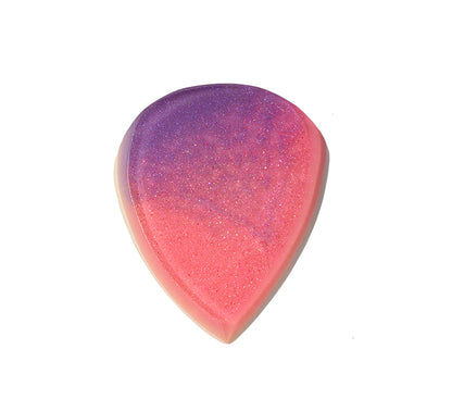 Reverse side of pink to purple gradient glitter resin guitar pick